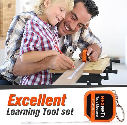 Miniatura 7 de REXBETI Juego de herramientas de construcción joven de 18 piezas con herramientas de mano reales, cinturón de herramientas reforzado para niños,