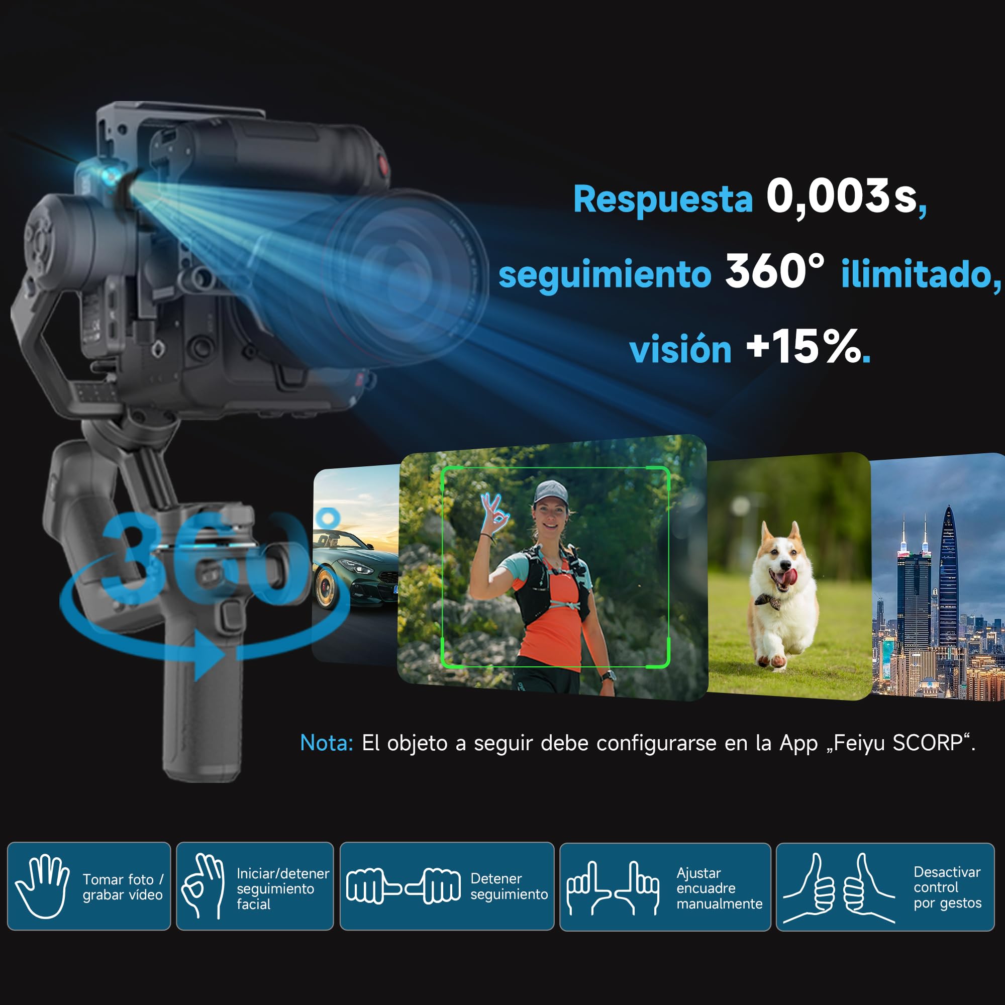 FeiyuTech SCORP-C2 Estabilizador de Cámara 3 Ejes con AI Tracking 4.0, Carga 3,5 kg, Grabación Vertical, Rotación Automática 360° y Control Bluetooth, Gimbal para Sony/Canon/Nikon, Vlogging y Cine