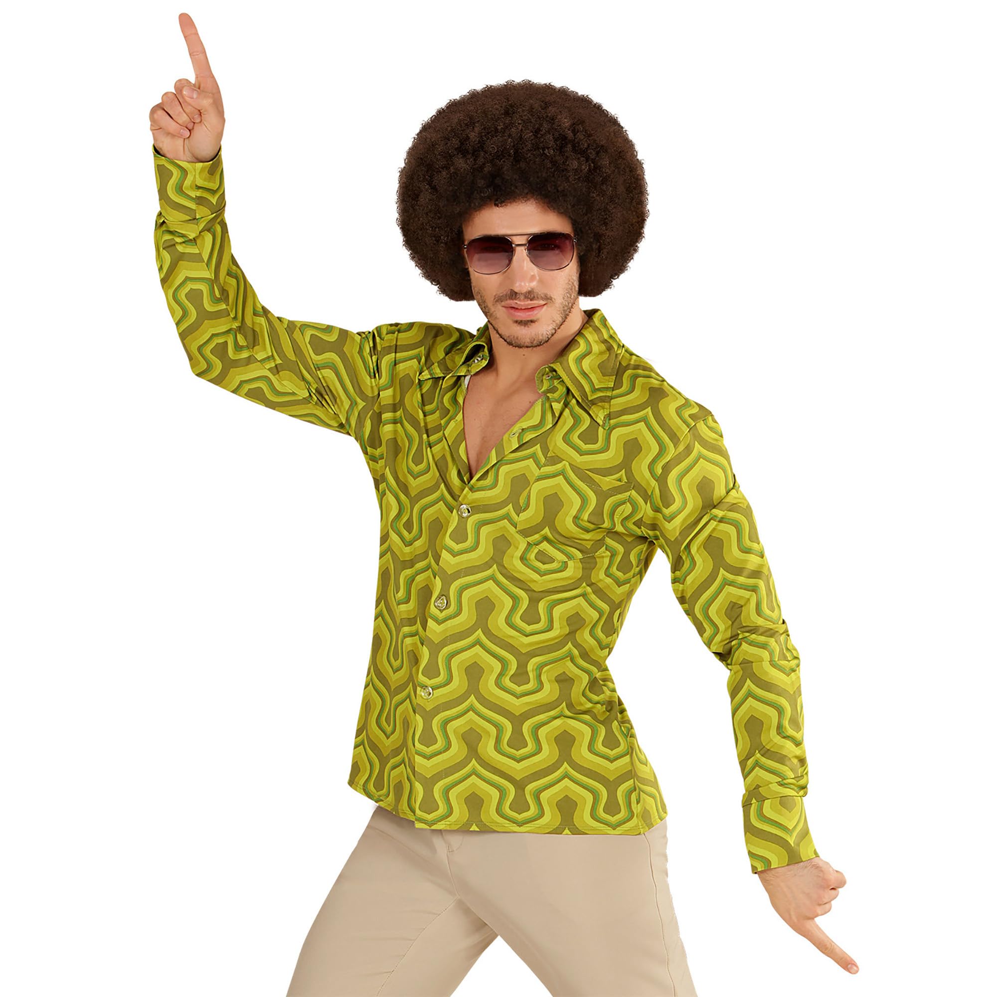 W WIDMANN Milano Party Fashion - Camisa de los años 70, Camisa de Hombre, Estilo Disco, Disfraces de Carnaval