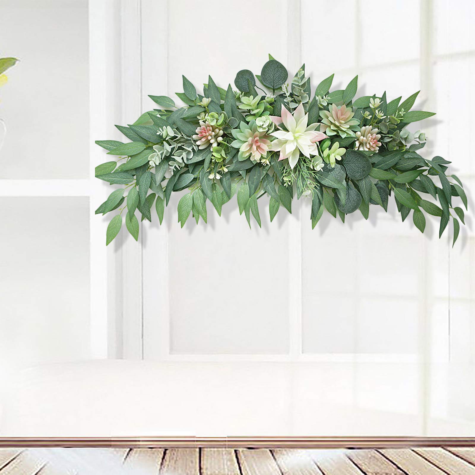 70 cm künstliche Sukkulenten Swag, dekorative Sukkulenten Swag mit grünen Blättern, Greenery Swag Farmhouse Floral Swag Girlande für Tisch Tafelaufsätze Wanddekoration