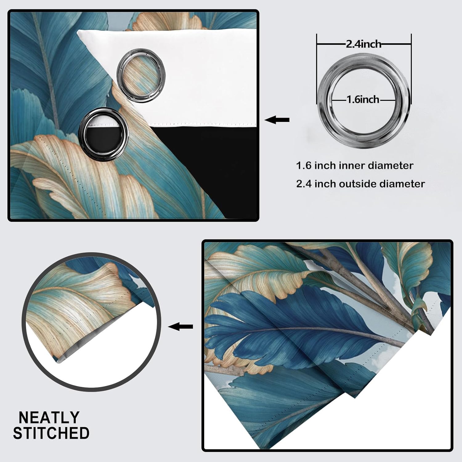 Turquoise Watercolor Banana Leaf Blackout Curtains 2 Panels Set Exotic Plant Grommet Curtain Thermal Insulated Window Drapes Treatments for Farmhouse Living Room Bedroom 52 X 45 Inch