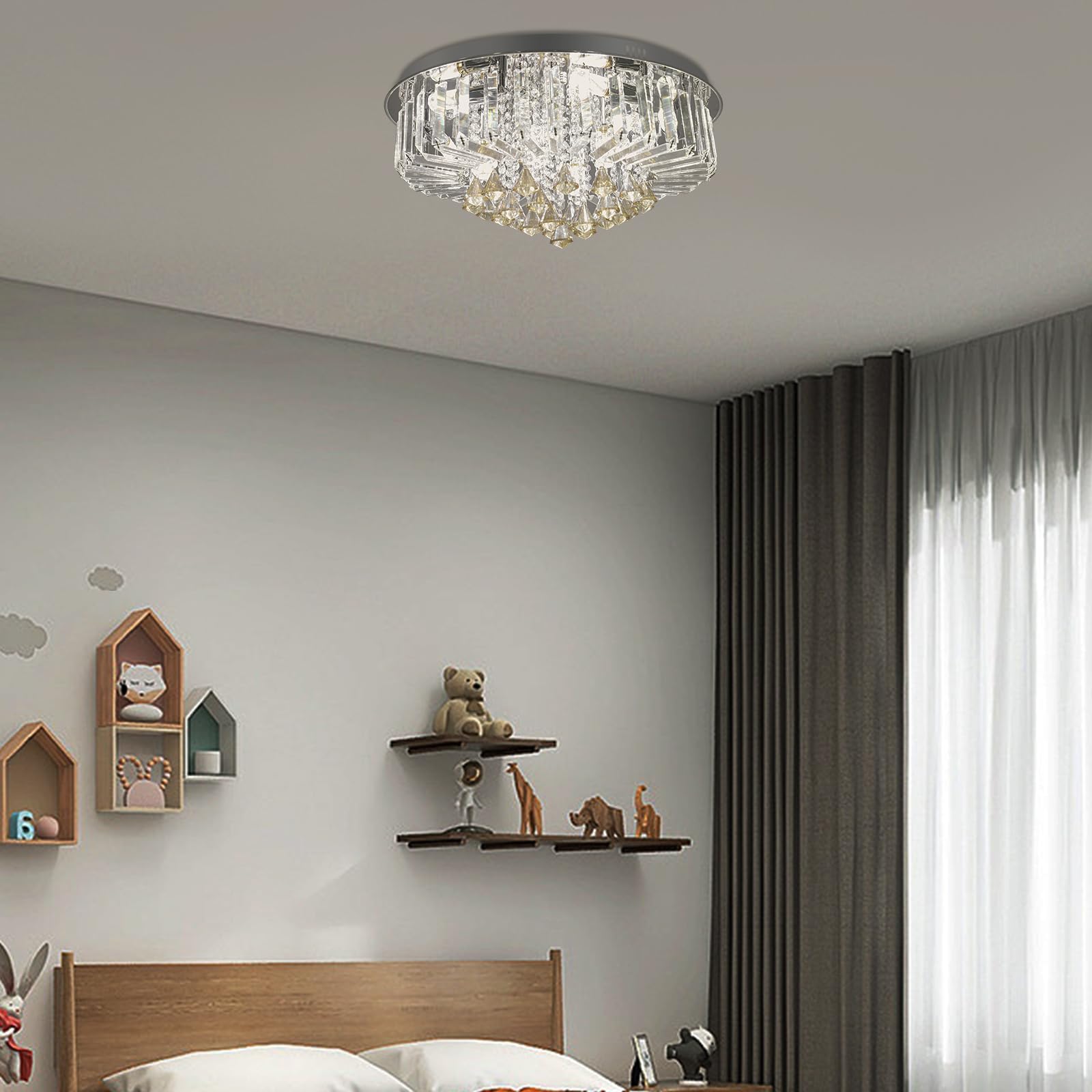Plafoniera rotonda cristallo di lusso, impero soffitto lampadario trasparente in vetro 60 cm, lampada per soggiorno sala da pranzo, 9 lampadine LED E14 70 lm/W