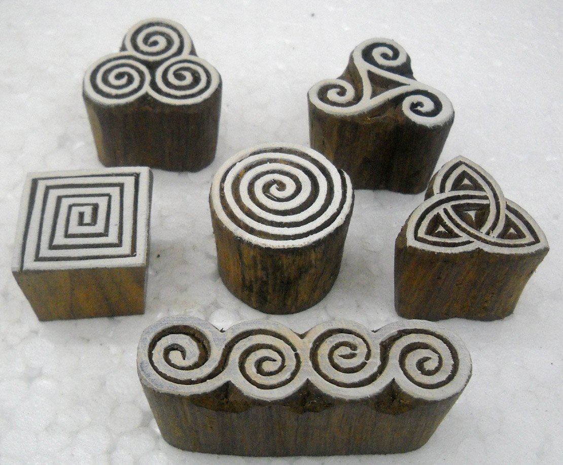 Wholesale Pack 6 Elegant Designs Wooden Block Stamps/Tattoo/Indian Textile Printing Blocks