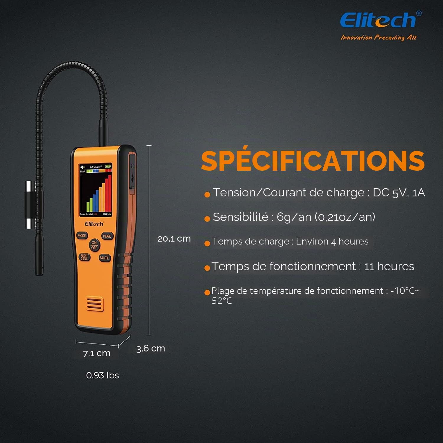 Elitech Détecteur de réfrigérant CO₂ Infrarouge - Moniteur de dioxyde de Carbone Portable Haute précision pour systèmes HVAC avec écran LCD et Alarme