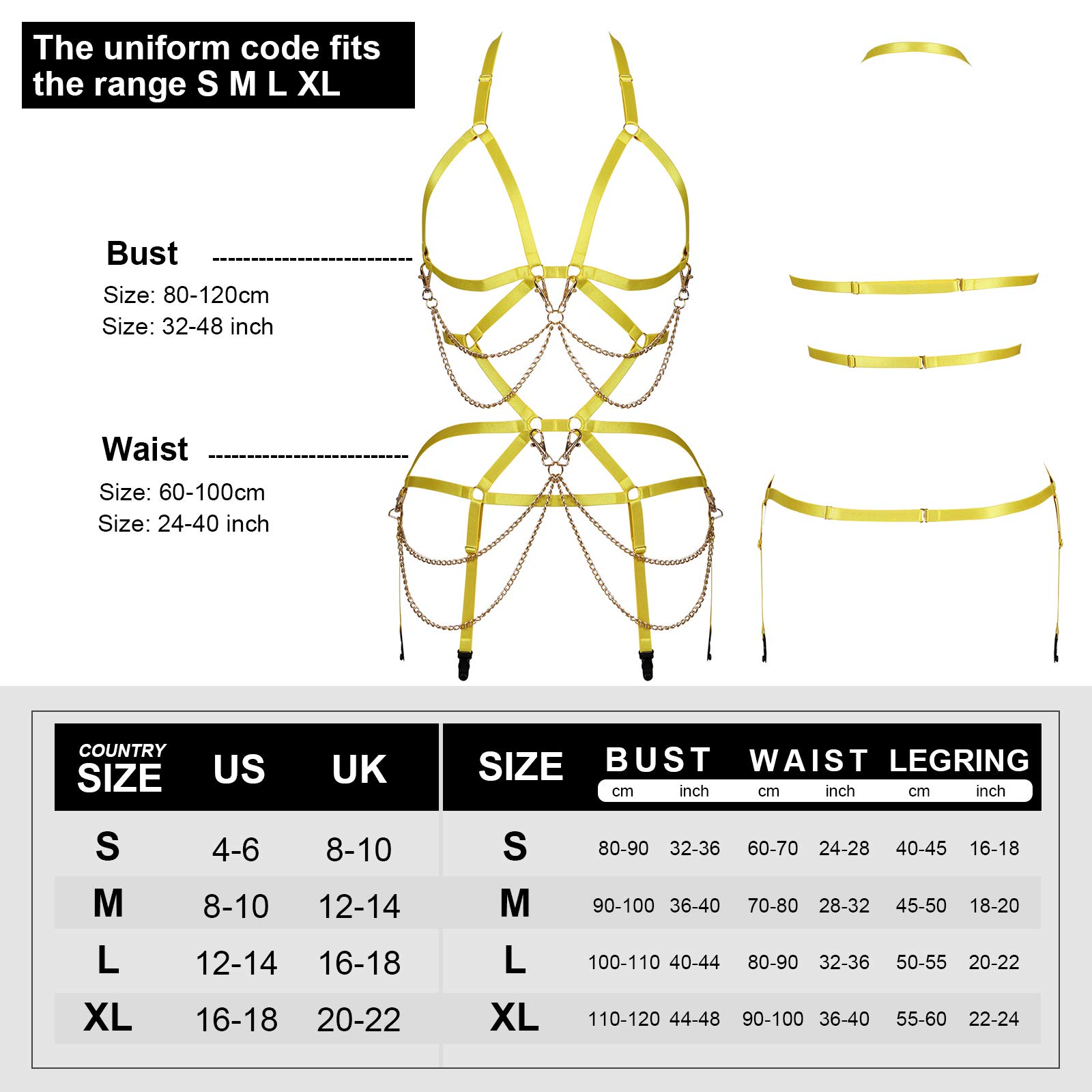 Reggiseno per Imbracatura da Donna Set di Reggicalze Lingerie Cage Punk Gothic Belt Festival Rave Body Chain Club Rave Wear