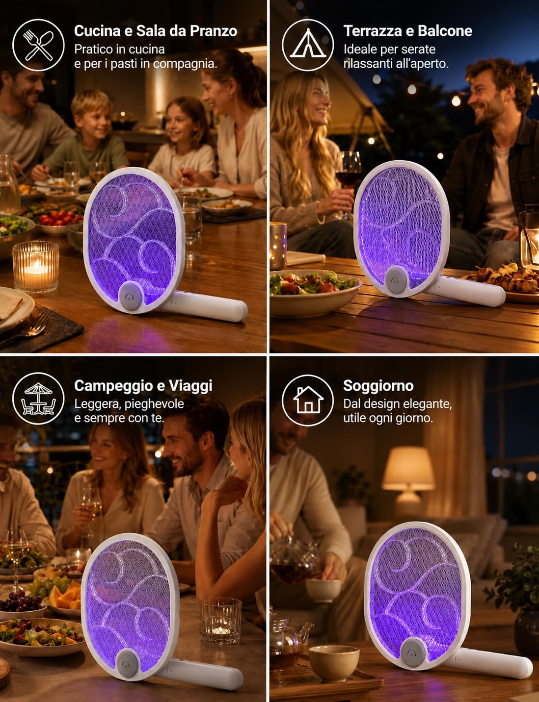 WOCVRYY Racchetta Zanzare Elettrica Pieghevole 4000V 1800mAh 3 in 1 Scacciamosche Elettrico USB Ricaricabile Palette Schiacciamosche e Luce LED Adatto per Interni ed Esterni