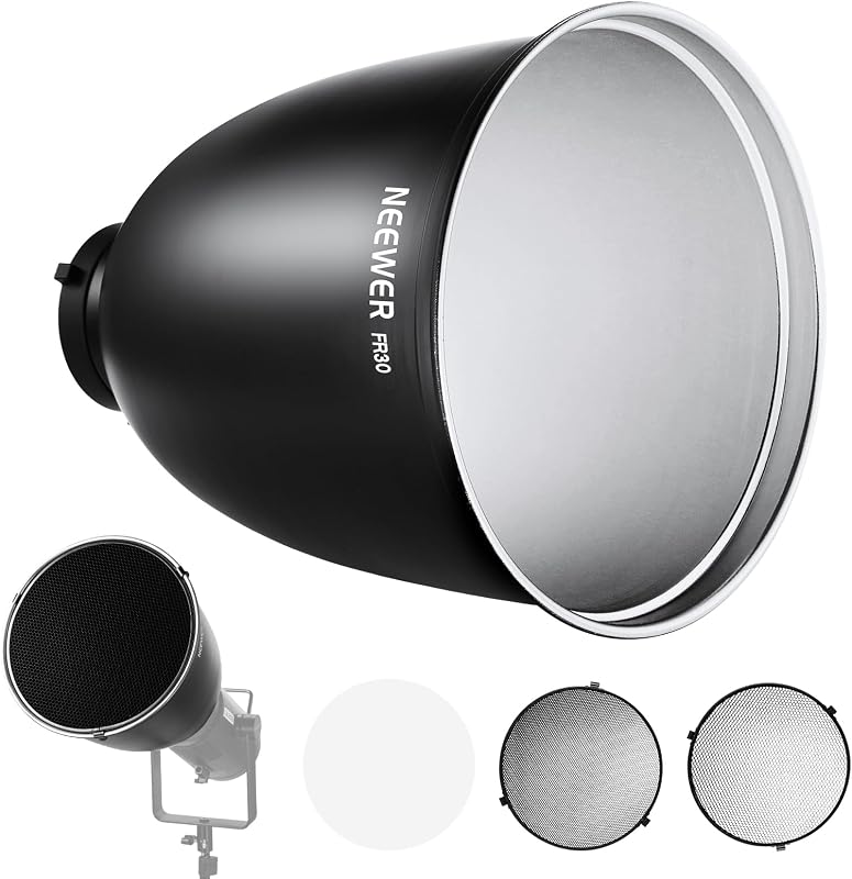 Reflector de enfoque profundo de 11,6"/29,5 cm con montaje Bowens y panales de 15°/30° | Pantalla de lámpara difusora de 45° con paño suave, compatible con Godox NEEWER Studio Strobe, Flash Light, Speedlite, FR30