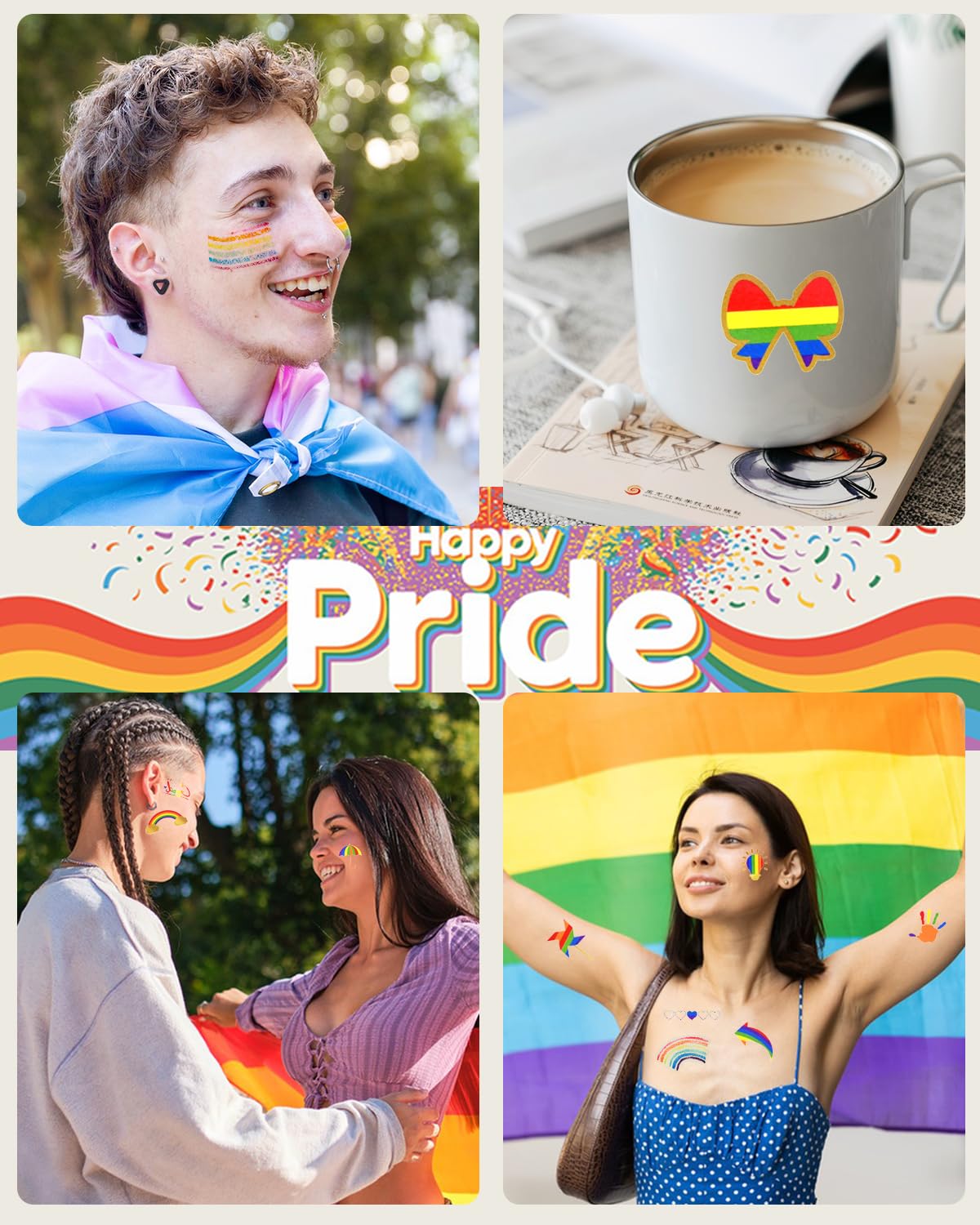 2 Pack Rainbow Pride Face Paint with Pride Tattoos Temporary, Gay Pride Rainbow Makeup Stick, Washable Body Crayon for Cosplay, Party, Halloween, Festival Celebrations Art Accessorie Supplies