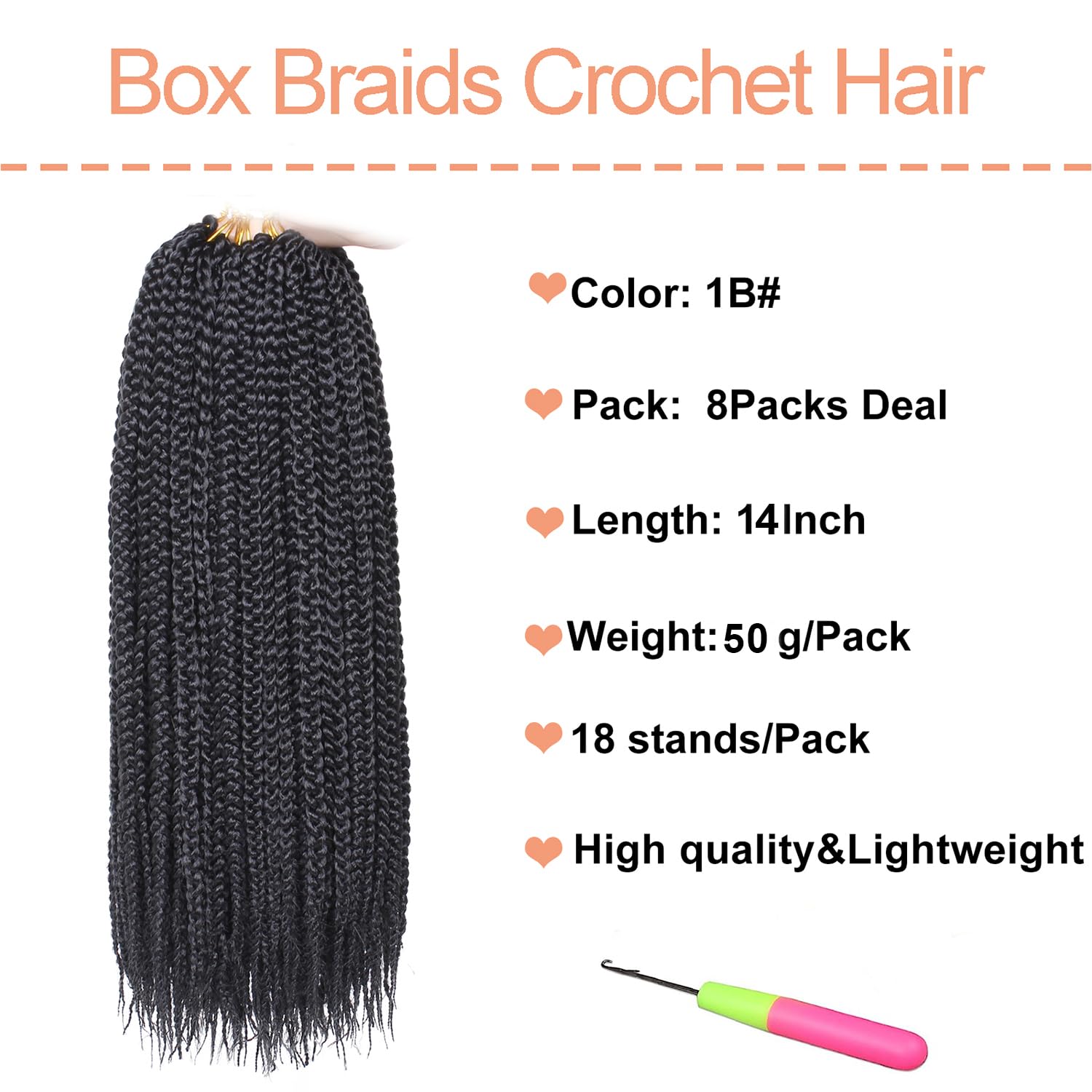 Xtrend 14 Inch 8 Packs Box Braids Crochet Hair 144 Strands Pre-looped Knotless Medium Box Braids 3X Bohemian Braiding Hair Extensions Synthetic Crochet Hair - Image 2