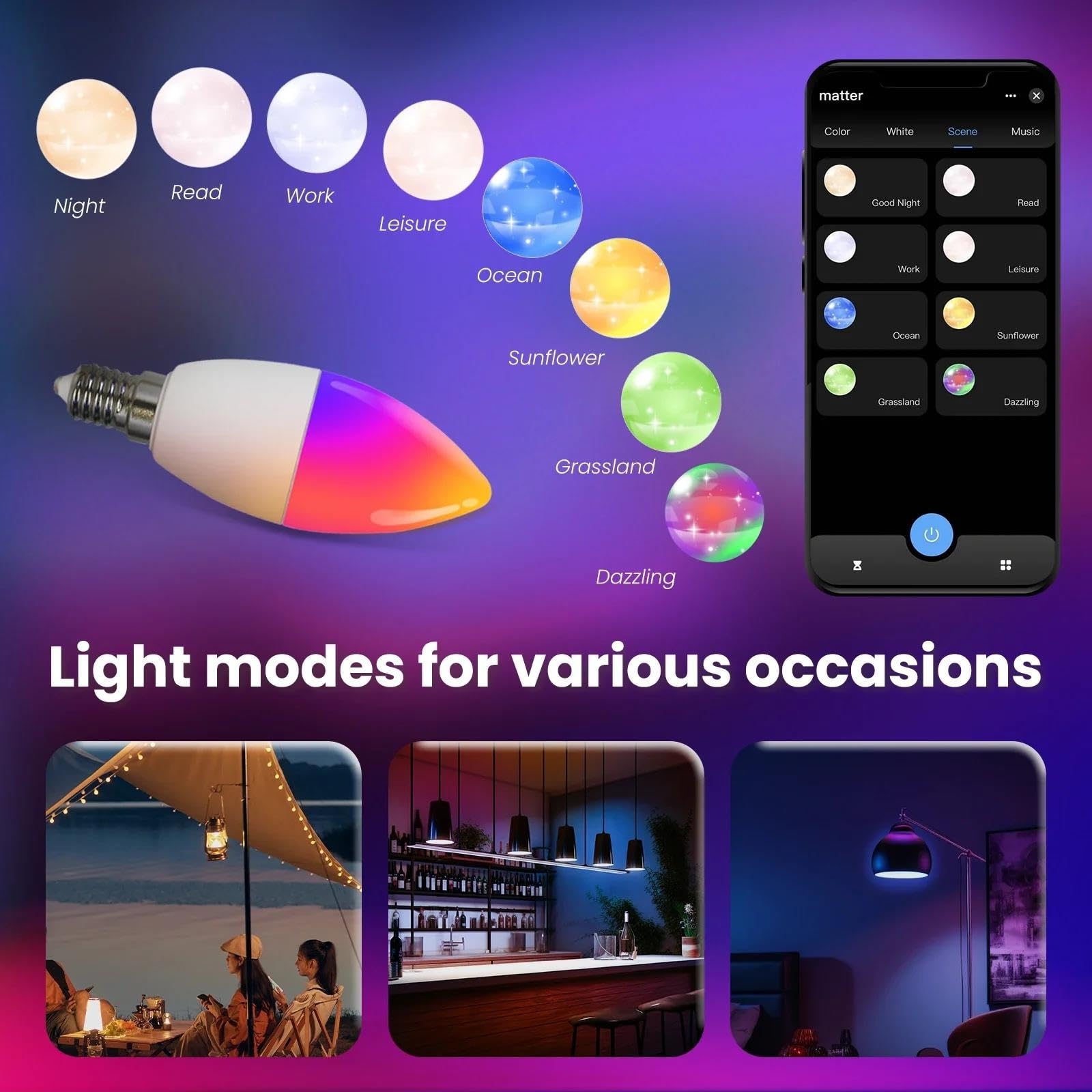 Lampadina Intelligente Tuya WiFi Dimmerabile LED 16 Milioni di Colori RGB Lampada A Candela E14 Controllo Vocale Alexa Google Home,4pcs