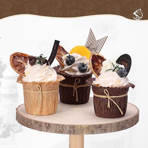 Miniatura 3 de Ayfjovs Soporte redondo de madera para cupcakes de 3 niveles, soporte de madera para tartas, rebanadas de madera desmontable, soporte para cupcakes