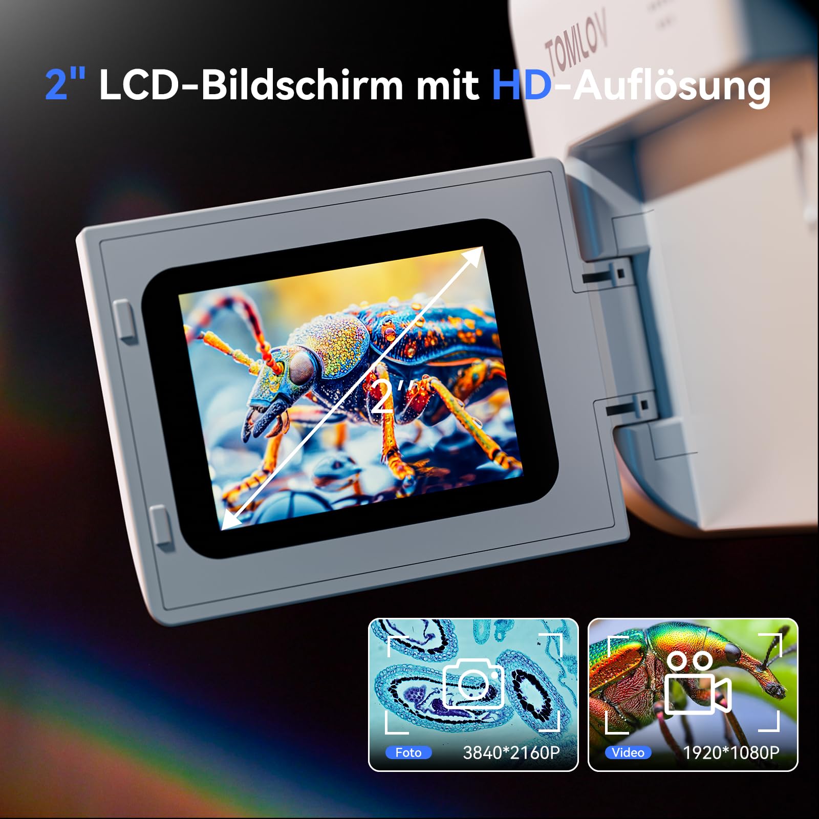 TOMLOV P20 Handheld Digital Mikroskop für Kinder, Mehrere Taschenmikroskop, Tragbare 1080P DV-Kamera mit klappbarem 2-Zoll-LCD-Bildschirm, Kompatibel mit MacOS & Windows, 6 Pcs Objektträger, 32GB