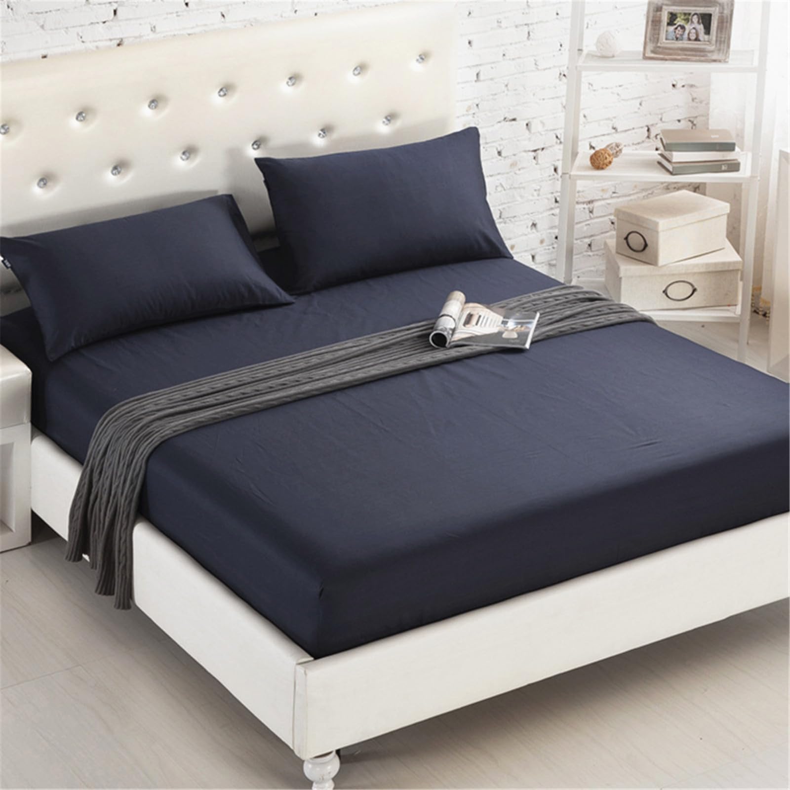 FANSU Fitted Sheet Single Double King Size Deep Pocket 25cm Solid Color Bed Sheet Fitted Sheets with Elastic Soft Breathable Microfiber Bedsheets Bedding Fitted Sheet (2pcs Pillowcase,Black)