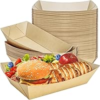 Vista 11 de MotBach Paquete de 100 bandejas de papel extra grandes de 5 libras, botes de papel desechables, bandeja de papel kraft resistente para servir