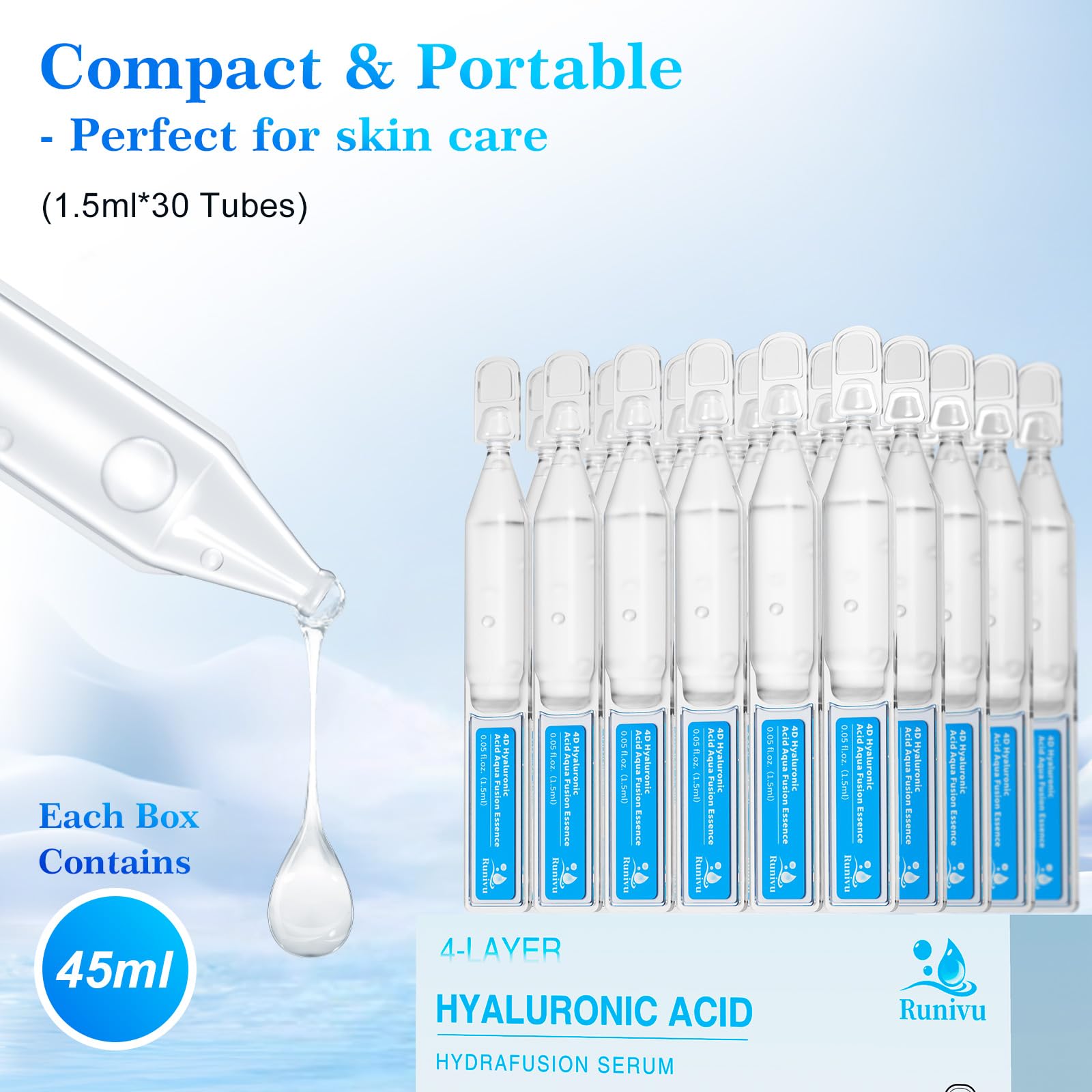 3% 4D Hyaluronic Acid Serum for Face, 30 Single-Use Vials