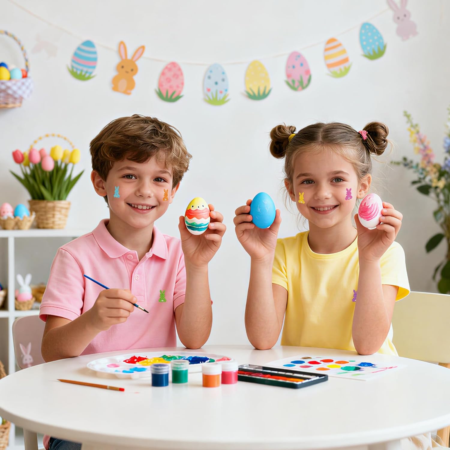 Whaline 1200Pcs Easter Mini Holographic Stickers Self Adhesive Stickers Sparkly Bunny Rabbit Spring Label Decals for Craft Scrapbook Envelope Card Teacher Reward, 10 Sheets