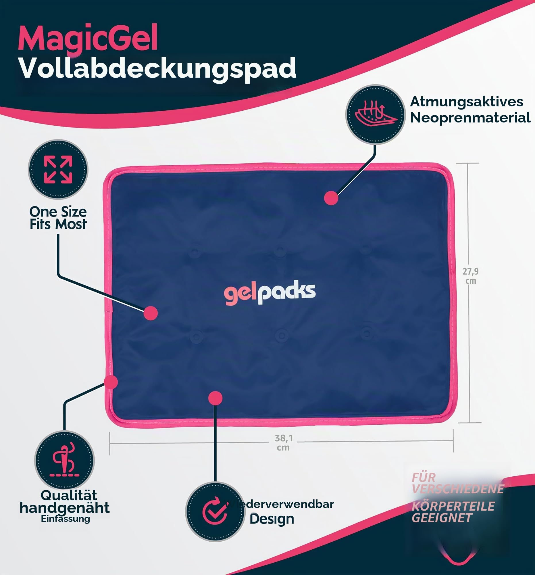 Magic Gel Großes Kühlpads Gel Kühlkissen Ice Pack - 38x28cm Kühlpacks Kühlkissen Gel - Kühlakku Groß Kühlgelkissen - XXL Kühl Ice Pad - wiederverwendbares Kühlpad