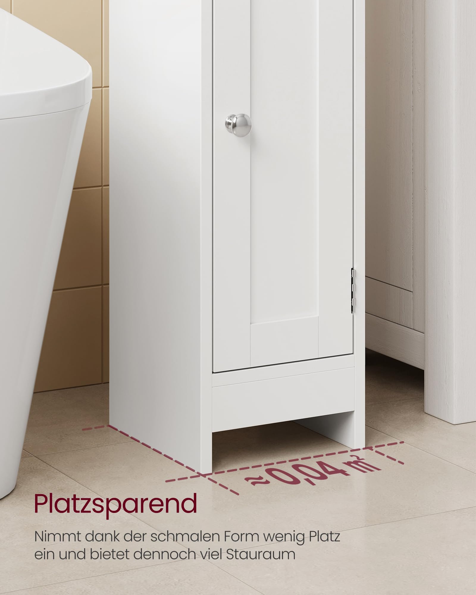 VASAGLE Badezimmerschrank klein, Badschrank schmal, stehend, mit Tür und Regal, Kleiner Schrank für Toilettenpapier, Toilettenschrank, verstellbare Ablagen, 20 x 18 x 92 cm，wolkenweiß BBC311W01