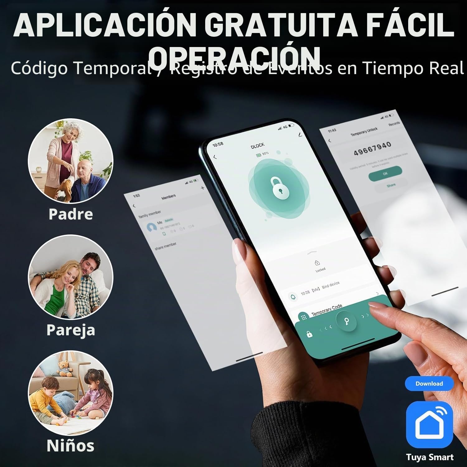 NEWFUN Cerradura Puerta Exterior Inteligente，Cerradura Con Huella Digital，Cerradura Wifi，Con llave, tarjeta llave, APP Bluetooth para cerraduras de puertas, resistente al agua para puertas de 35-50 mm