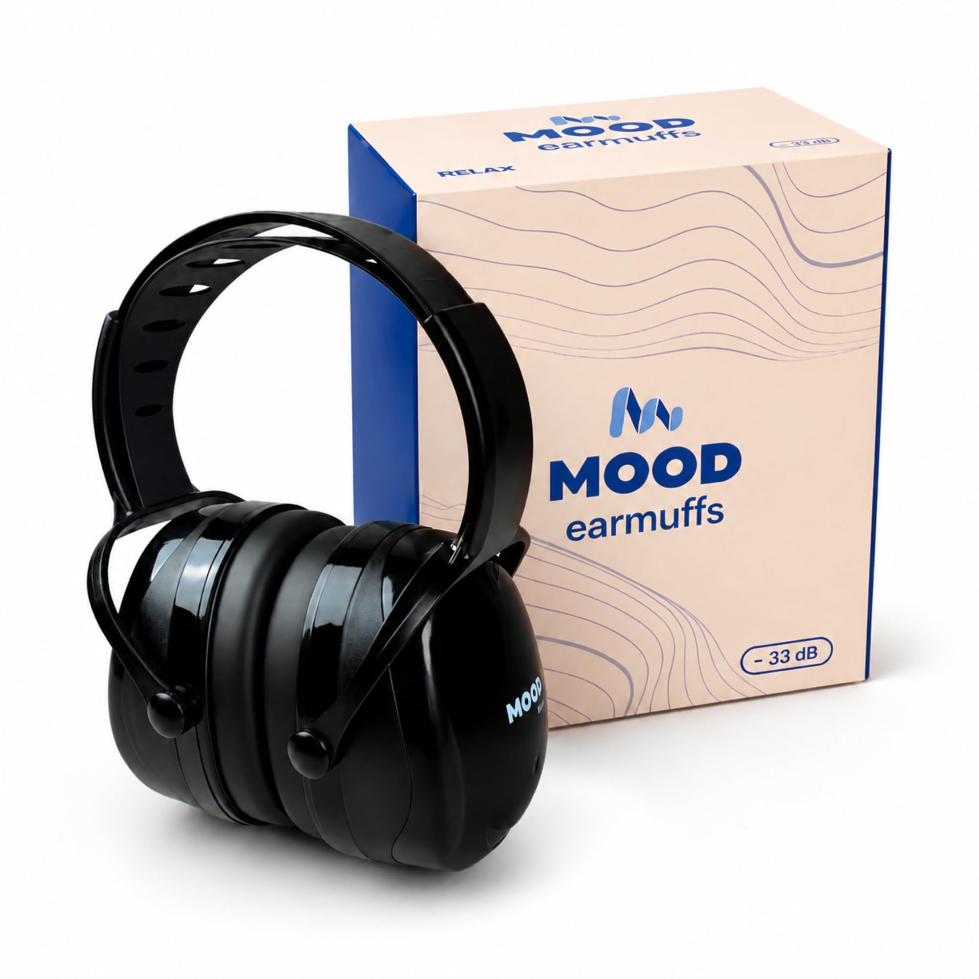 MOOD Cascos antiruido adultos: Reducción del ruido de 33 dB (SNR) - Cascos aislantes del ruido para estudiar, construcción, tiro deportivo - Marca española certificada - Relax Black