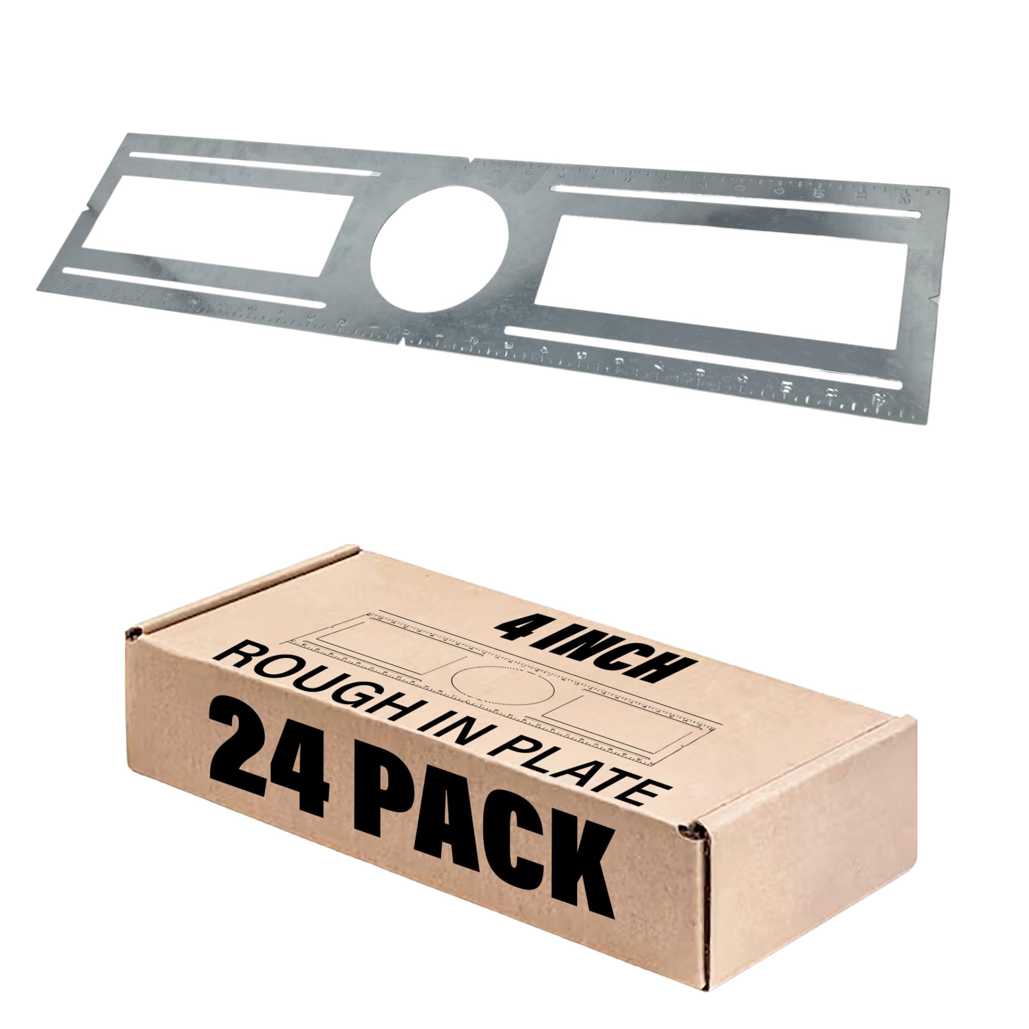 24 Pack New Construction Mounting Plate with Symmetric Round Hole 4 Inch Flat Steel Rough-in Wafer Light Bracket, LED Recessed Lighting Housing for Use with 4 Inch Models