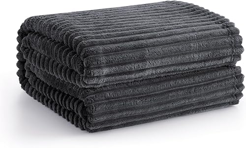 Vista 199 de Vessia Manta de franela de forro polar, 300GSM, acogedora manta a rayas verde salvia para sofá, cama y sofá, cálida y suave, acogedora manta