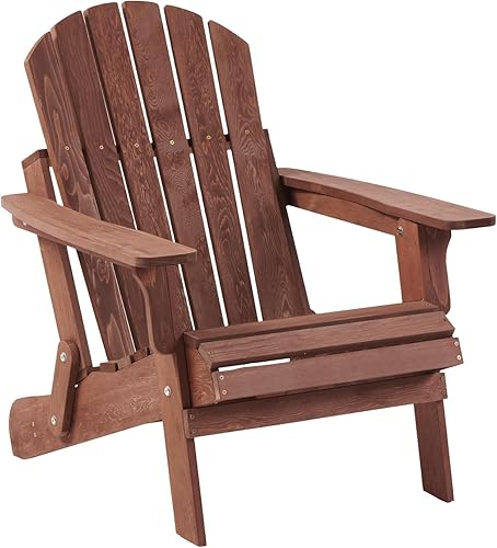 Miniatura 9 de Silla Adirondack plegable de madera de gran tamaño con respaldo y tabla de asiento premontados, silla de patio de madera para jardín, patio trasero,