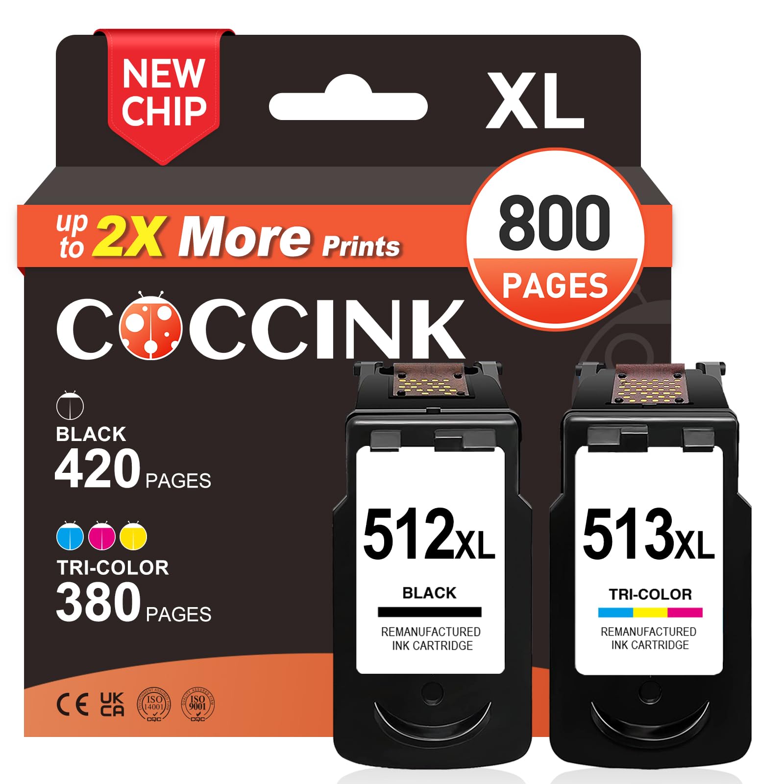 COCCINK PG-512 XL CL-513 XLCartuccia d'inchiostro Rigenerata di Ricambio (1 Nero, 1 Tri-colore) per ip2700 mp240 mp495 mp250 mp230 mp280 Stampanti per Canon 512XL 513XL 510 511 XL
