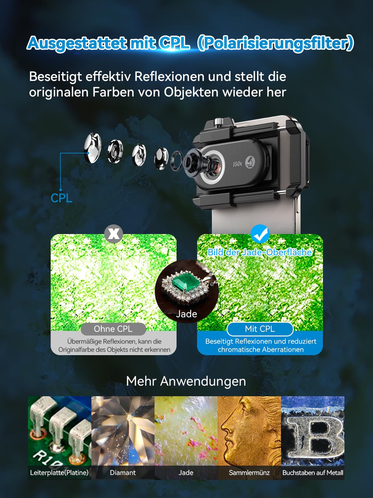 APEXEL 150X Mini-Mikroskop für Smartphone-Kamera, Handy-Mikroskop