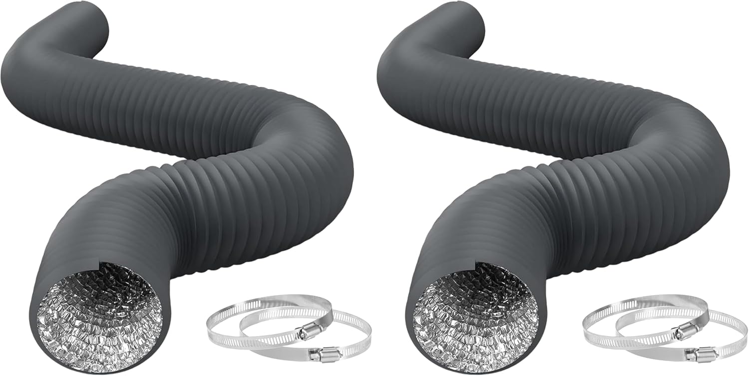 iPower Flexible 4 Inch 8 Feet Aluminum Ducting 4 Layer Protection Dryer Vent Hose for HVAC Heating Cooling Exhaust and Ventilation, 2 Clamps Included, Gray New