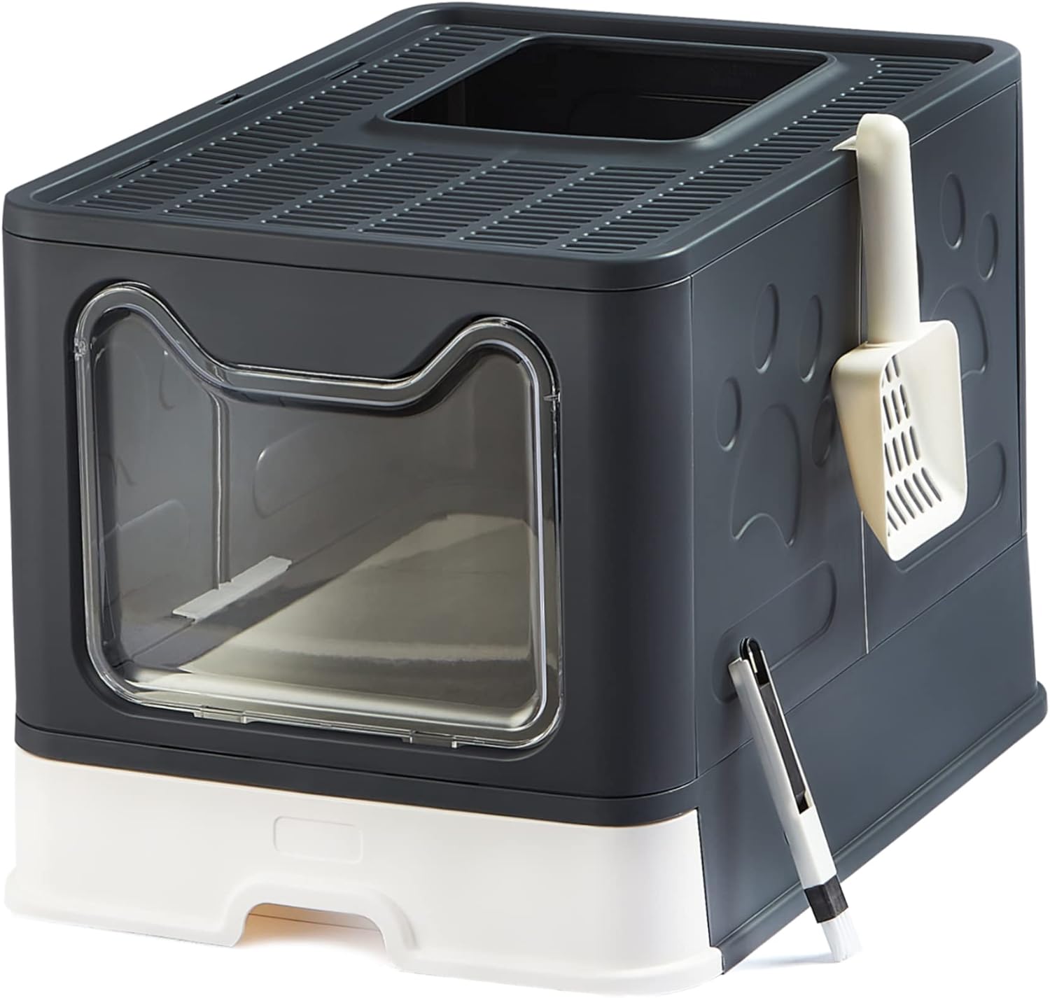 Suhaco Foldable Cat Litter Box with Lid, Large Top Entry AntiSplashing