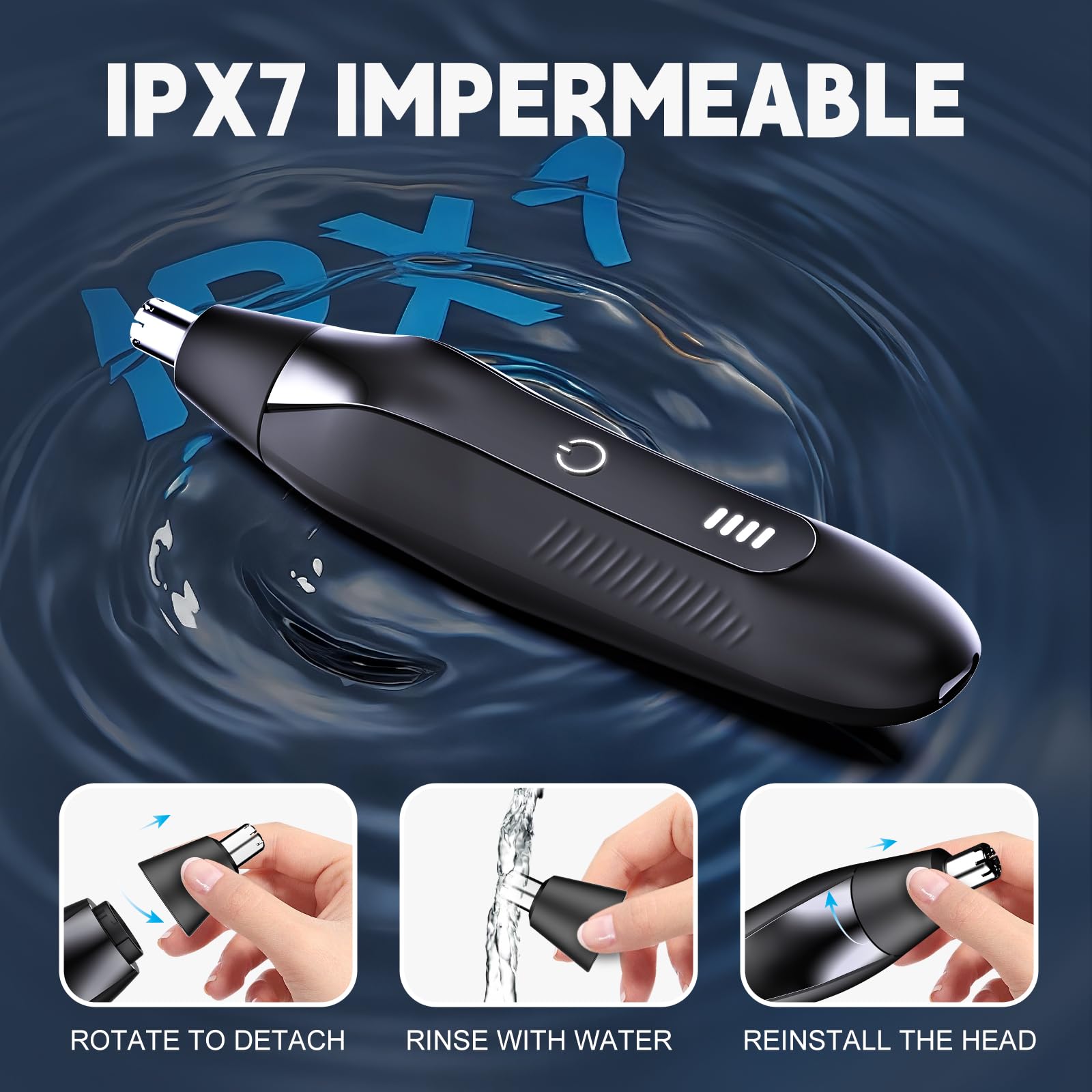 OMAMORI Nose Hair Trimmer for Men - 16000RPM Motor, LED Power Display, Portable Electric Ear & Eyebrow Grooming Kit, Nose Hair Cutter & Remover, Face & Body Clipper, Gift for Men, Black - 5