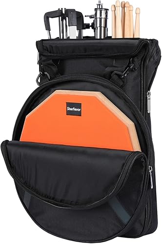 Miniatura 6 de Starfavor Almohadilla de práctica de batería con soporte de tambor de trampa, almohadilla de práctica silenciosa de doble cara de 12 pulgadas con