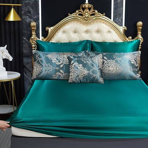 Vista 5 de Juego de edredón de jacquard verde, juego de sábanas, elegante juego de ropa de cama de 8 piezas bordado, diseño floral neoclásico, decoración