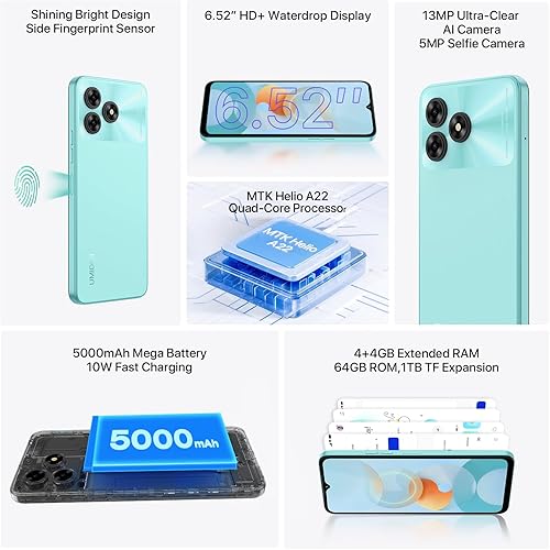 Miniatura 3 de UMIDIGI Teléfono celular desbloqueado, G5A MTK Helio A22 4+4 GB +64 GB Android 13 Smartphone desbloqueado con pantalla completa de 6.52 pulgadas,