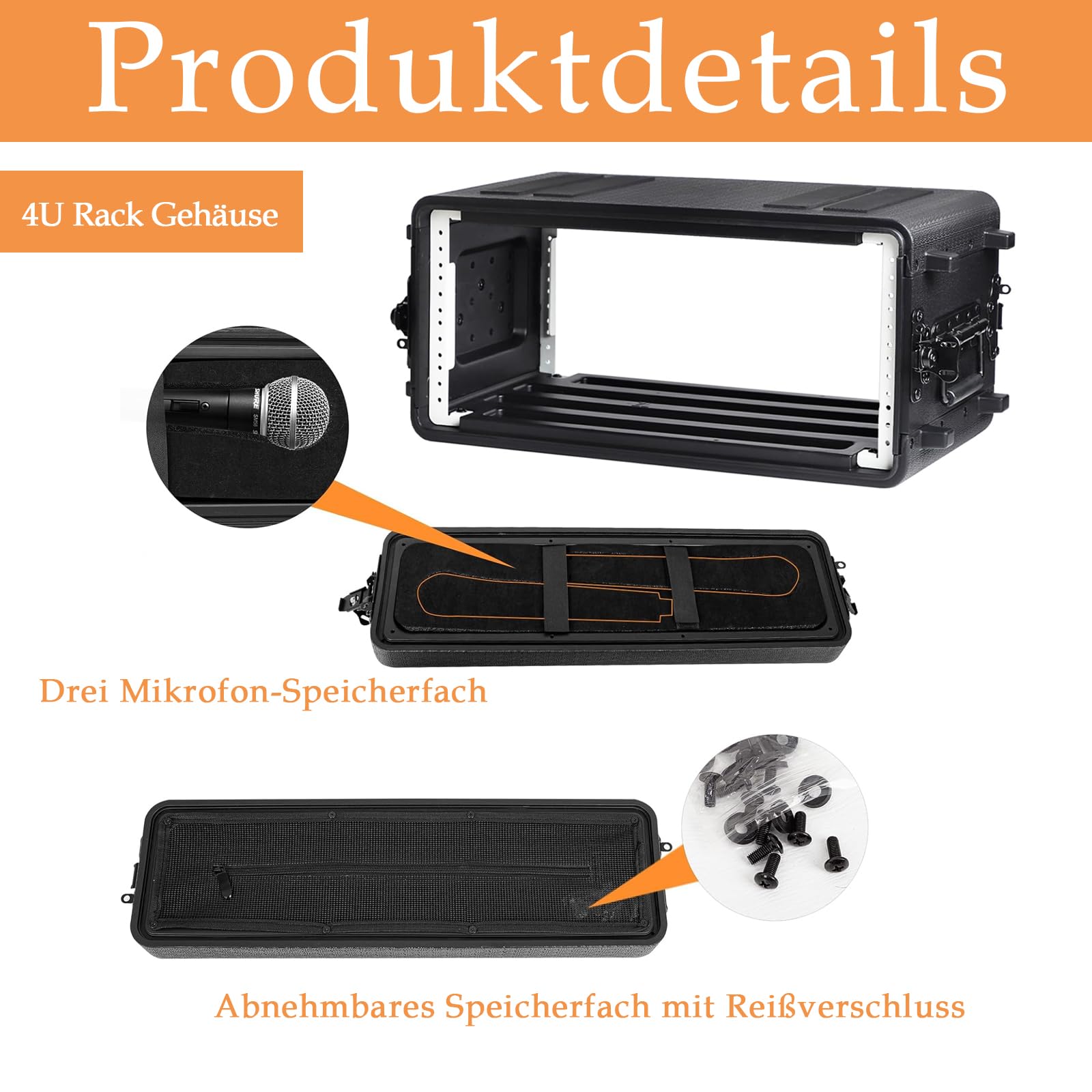4U Cases Leichtes 11”Depth 19’’geformtes 4U-Rack-Gehäuse Rack-Gehäuse Langlebige wasserdichte staubdichte 4U Shock Mount Racks aus HDPE 19“ Rackmount Flightcases mit Mikrofonfächern