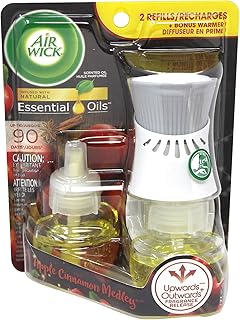 Air Wick Plug in Scented Oil Starter Kit Warmer + 2 Refills, Apple Cinnamon Medley, Air Freshener, Essential Oils, Fall Scent, Fall Decor