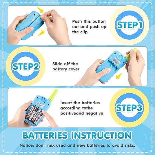 Miniatura 7 de GINMIC Walkie Talkie para niños, juguetes para niños de 3 a 12 años con linterna LCD retroiluminada, paquete de 2 walkie talkies de largo alcance 22