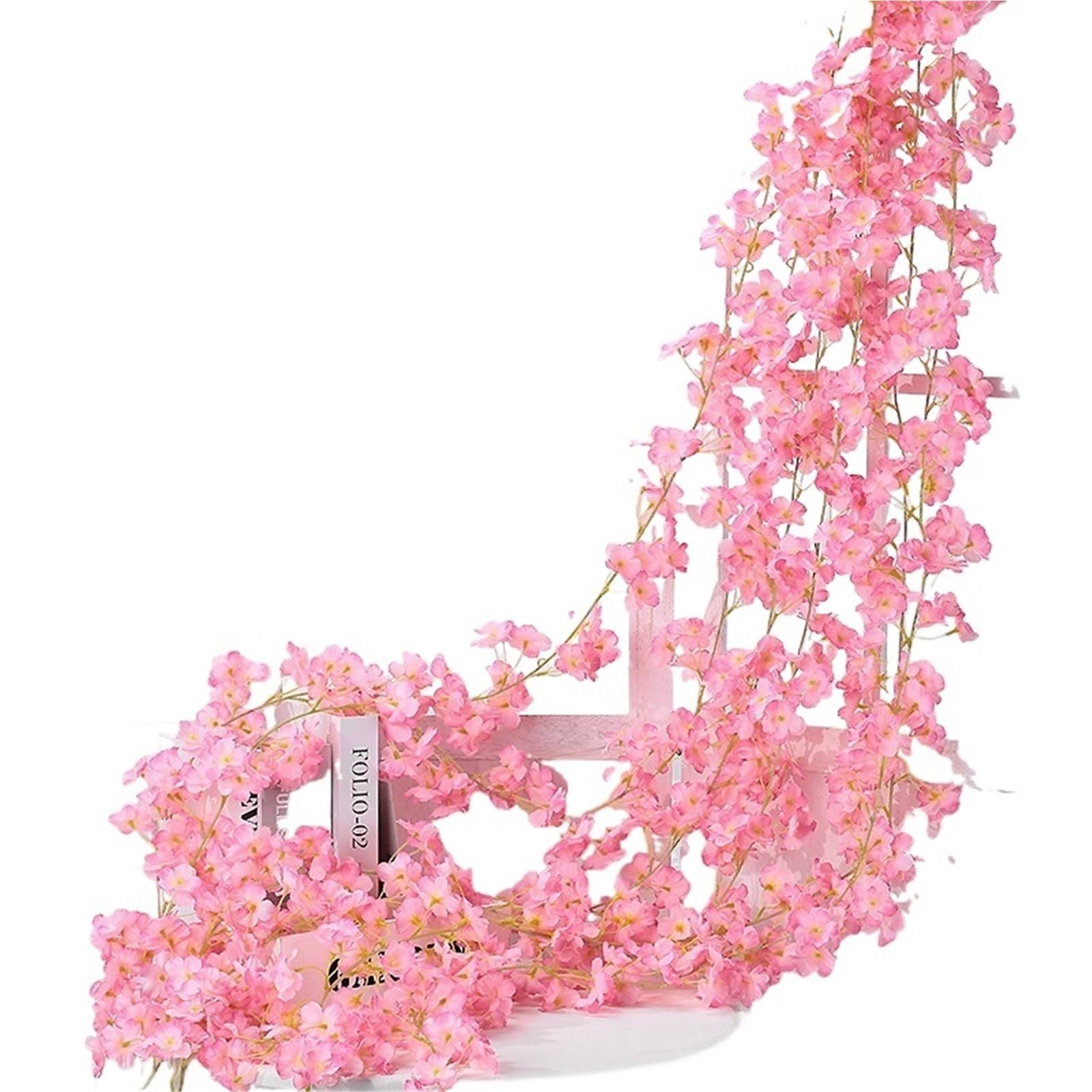 LXLAEOANG Artificial Flowers 180cm Artificial Vine Blossom Sakura Garland Wedding Arch Garden Backdrop Home Party Decoration Wall Decor