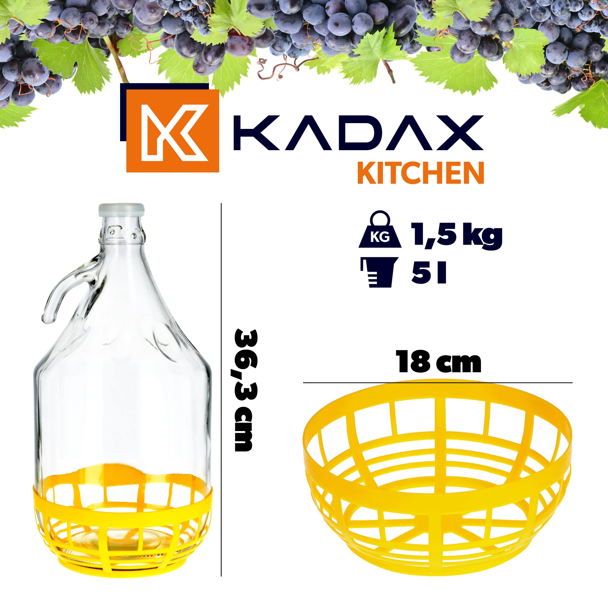 KADAX, barril de vidrio para vino, barril de vidrio para vino, para de botella de estribo con cesta, recipiente de fermentación para juego de barriles de fermentación