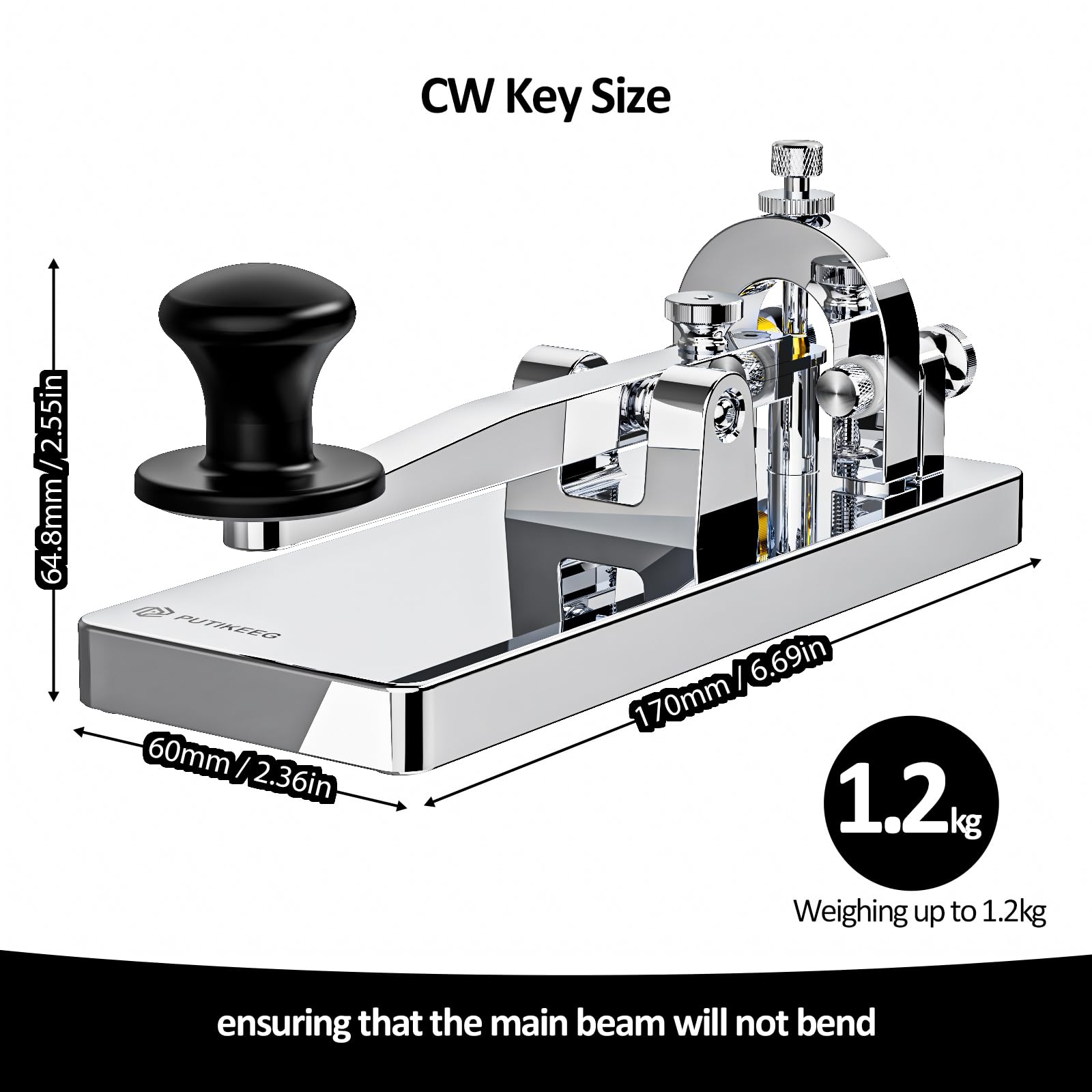 CW Telegraph Key – Chiave classica in acciaio inox con codice Morse, onde corte, radio a onde corte, per fare pratica con telegramma, oscillatore, chiave diritta (argento)
