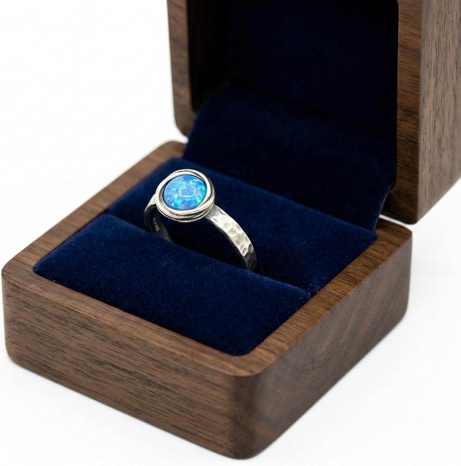 JUS Handcrafted 925 Sterling Silver Gemstone Ring – Amethyst, Aquamarine, Garnet, Jade, Moonstone, Onyx, Turquoise, Blue & White Created Opal – Minimalist Stackable Statement Ring for Women