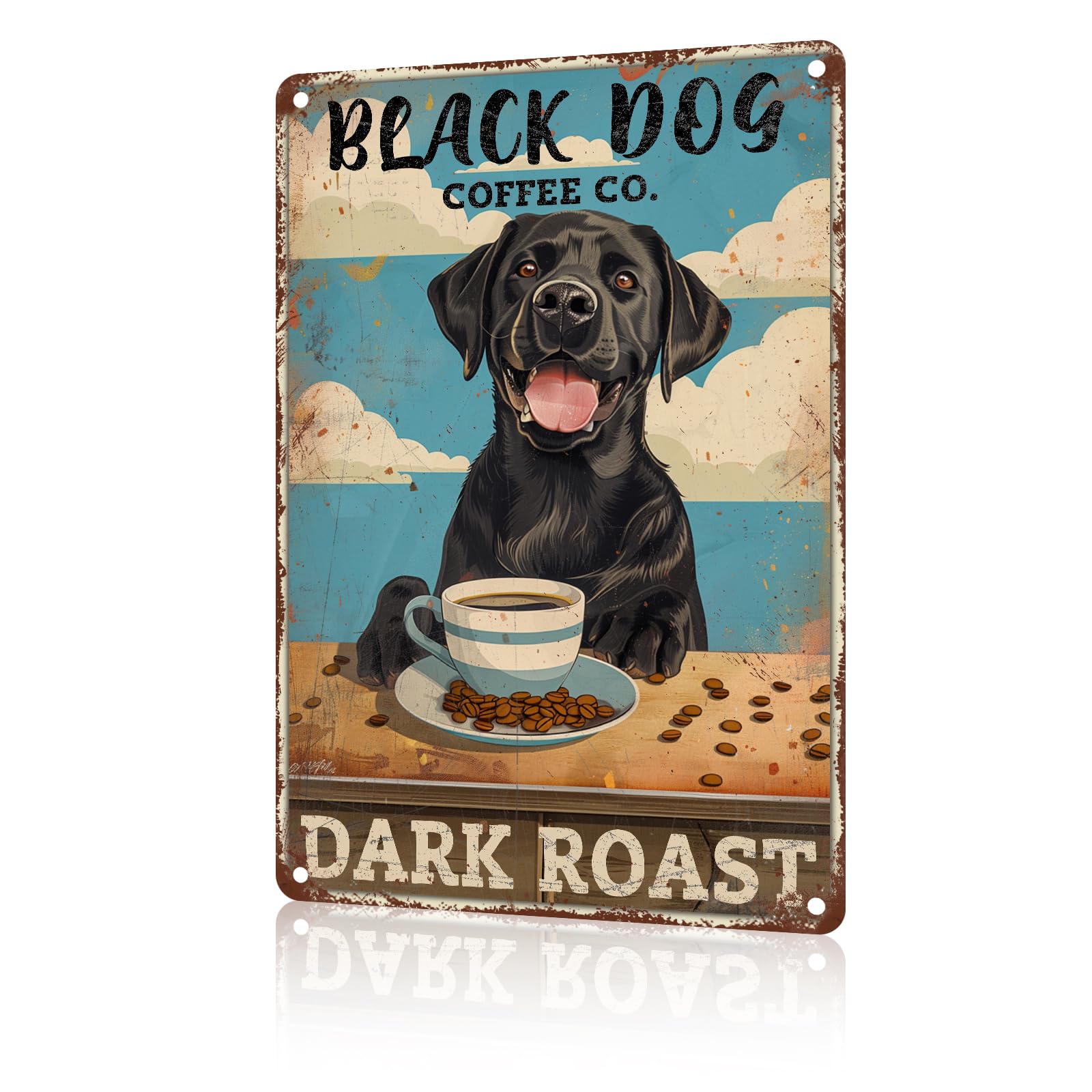 Anceky Funny Vintage Metal Signs Labrador Black Dog Dark Roast Coffee Tin Sign for Home Kitchen Retro Decor Yard Garden Outdoor 12×16 Inch