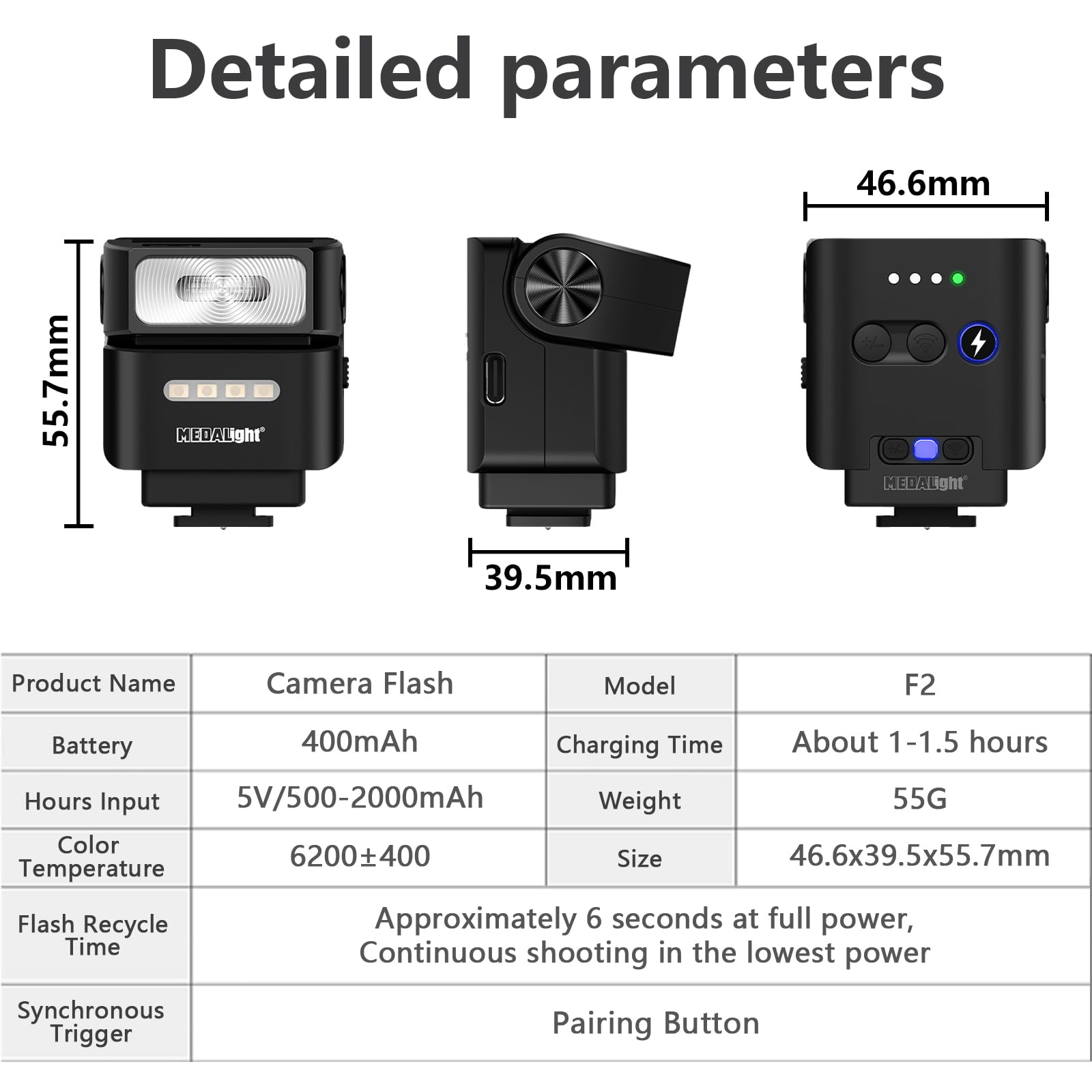 F2 Mini Camera Flash 2.4GHz Wireless Off-Camera Flash for Canon/Sony ZV1/Fuji/Nikon/Ricoh Gr3/Digital Camera/Hot Shoe Flash for DSLR Camera/Magnetic Base & 10m Remote Control(Black).