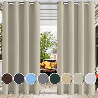 außen vorhänge wasserdicht mit ösen Oben und unten wetterfest Windschutz Vorhang Oben und unten ösen für terrasse Balkon außen pavillon Cabana 250x200cm (BxH 1 Stück) Taupe