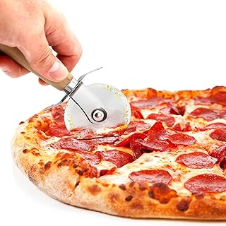 NutriChef Stainless Steel Pizza Cutter Wheel | Durable & Sharp Pizza Slicer with Built-in Finger Guard | Non-Slip Ergonomic Handle & Dishwasher Safe | Heavy Duty Rust Resistant 7” Pizza Wheel