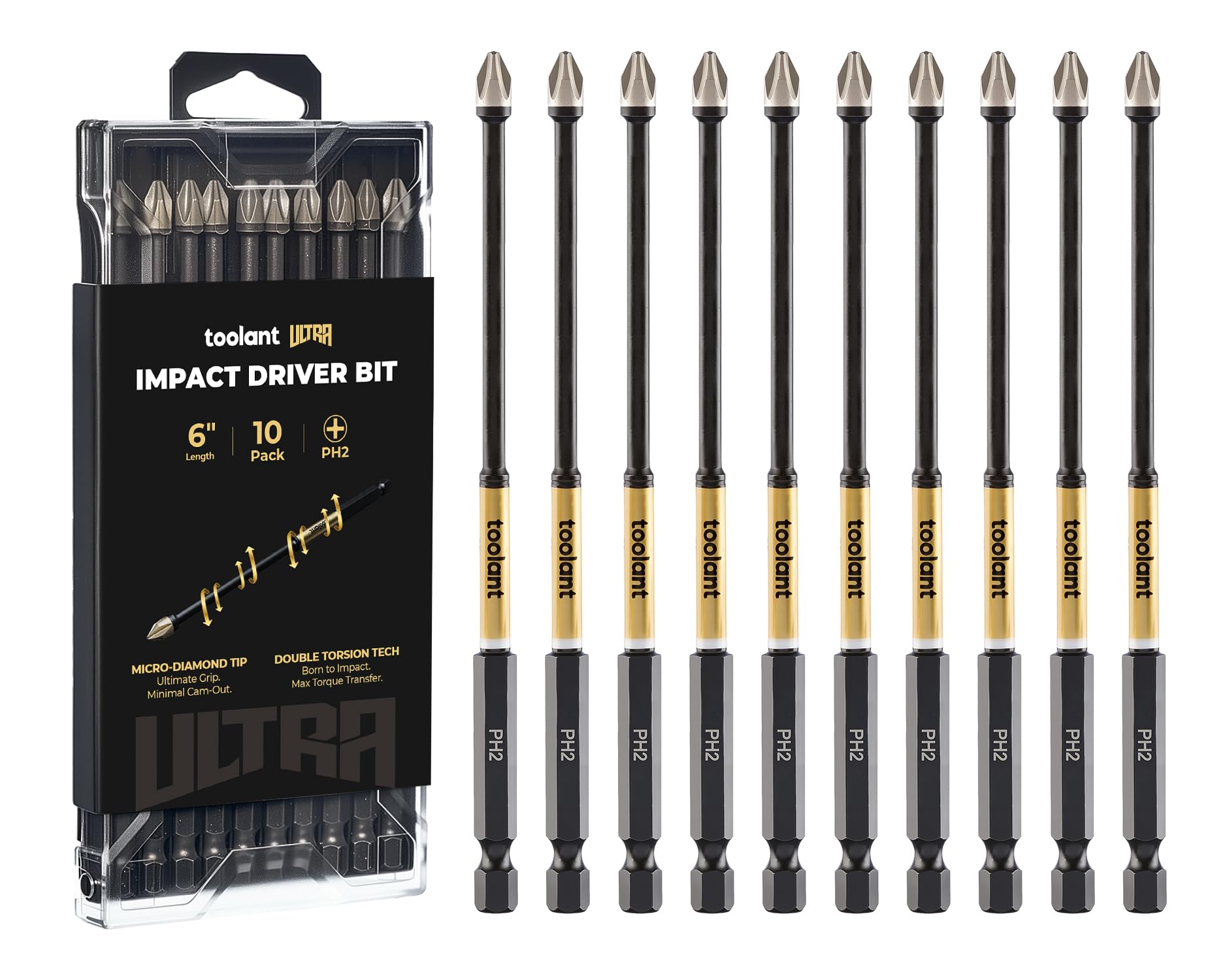 toolant PH2 Phillips Impact Bit Set, 6 Inch, 10-Piece, Magnetic