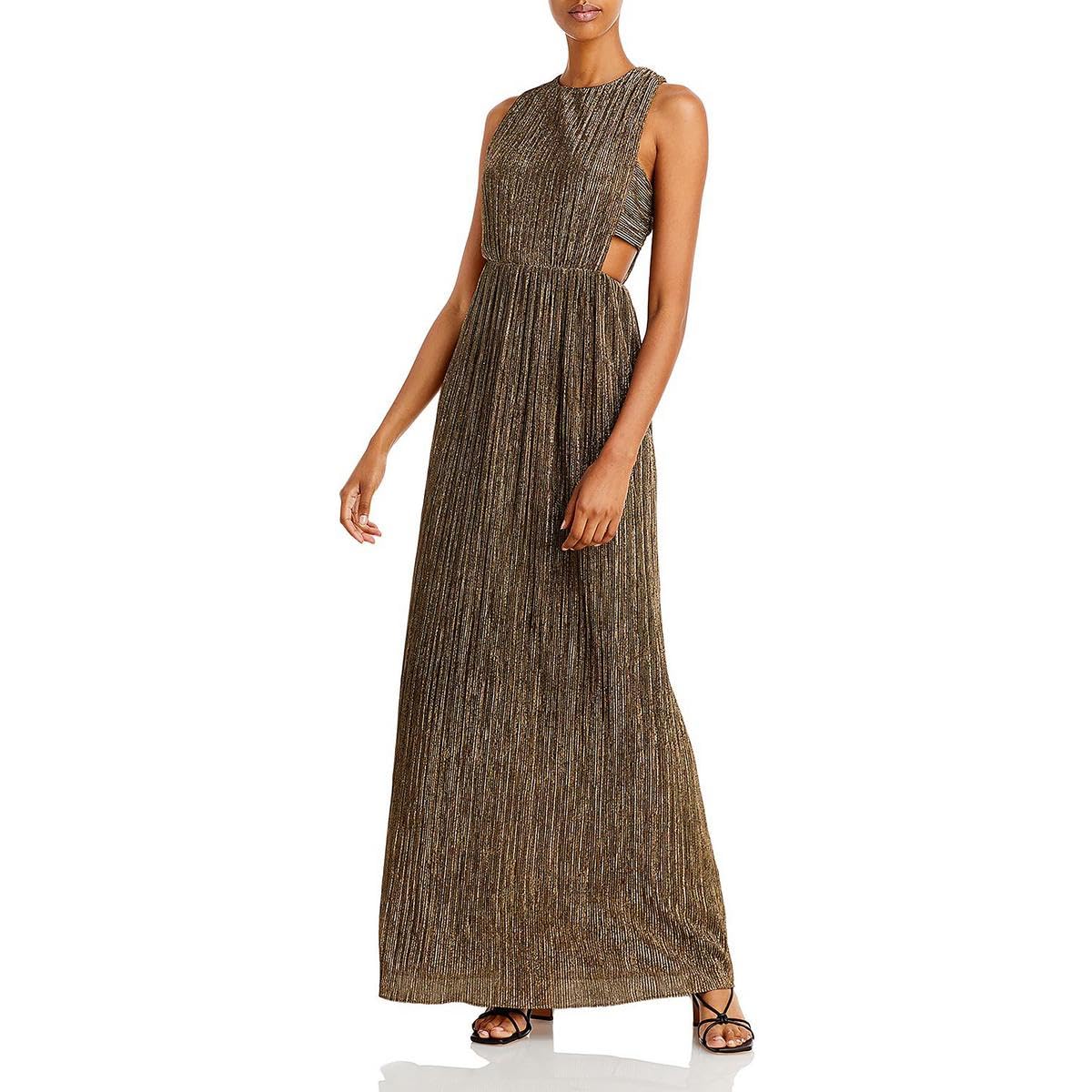 BCBGMAXAZRIAWomens Metallic Cut Out Evening Dress