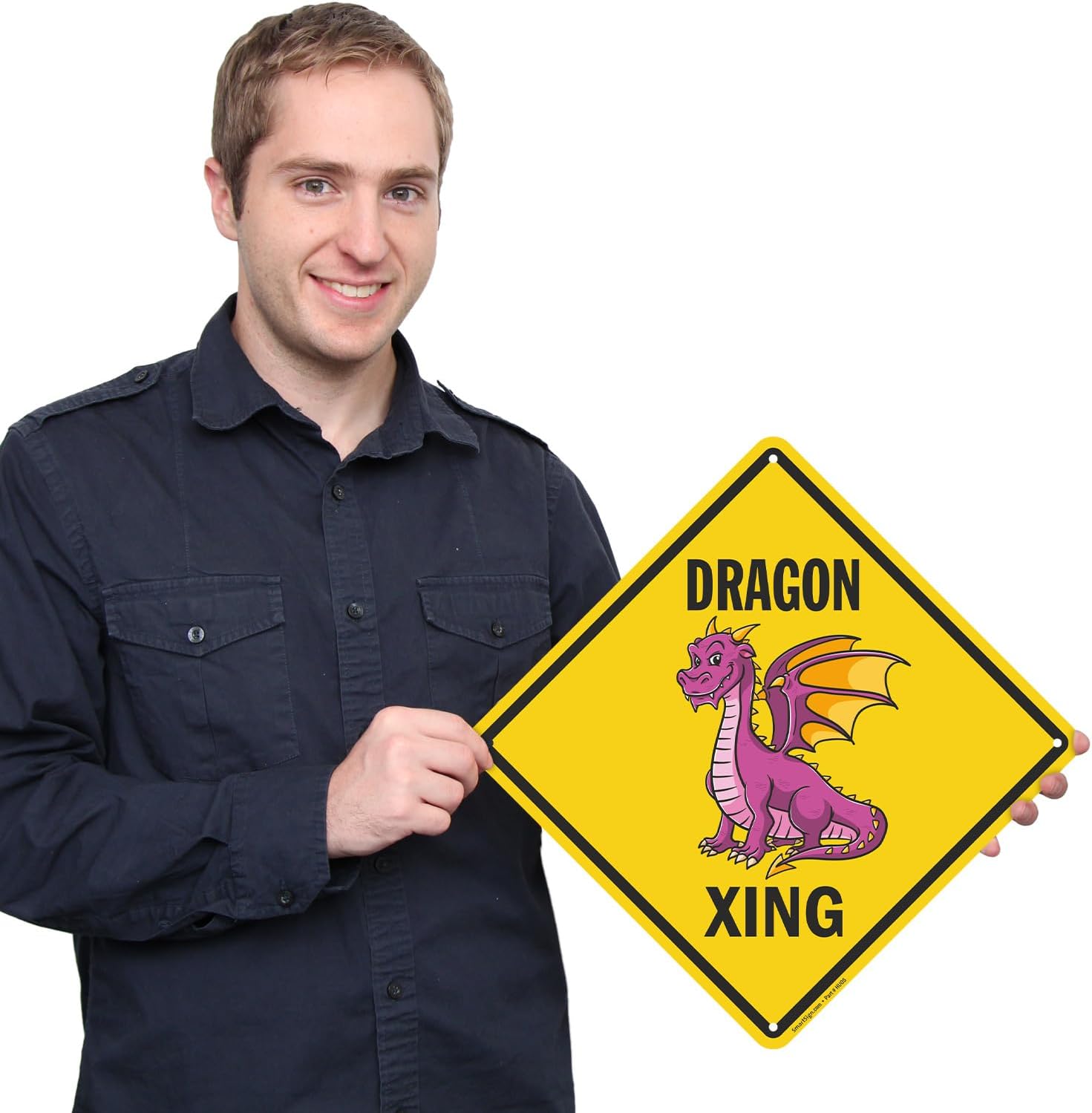 SmartSign Funny Dragon Xing Sign - 10"x 10" Diamond-Shape Funny Animal Crossing Sign, 40 mil Laminated Rustproof Aluminum Metal, For Outdoor, Yard, Gifts, Café, Made in USA image 2
