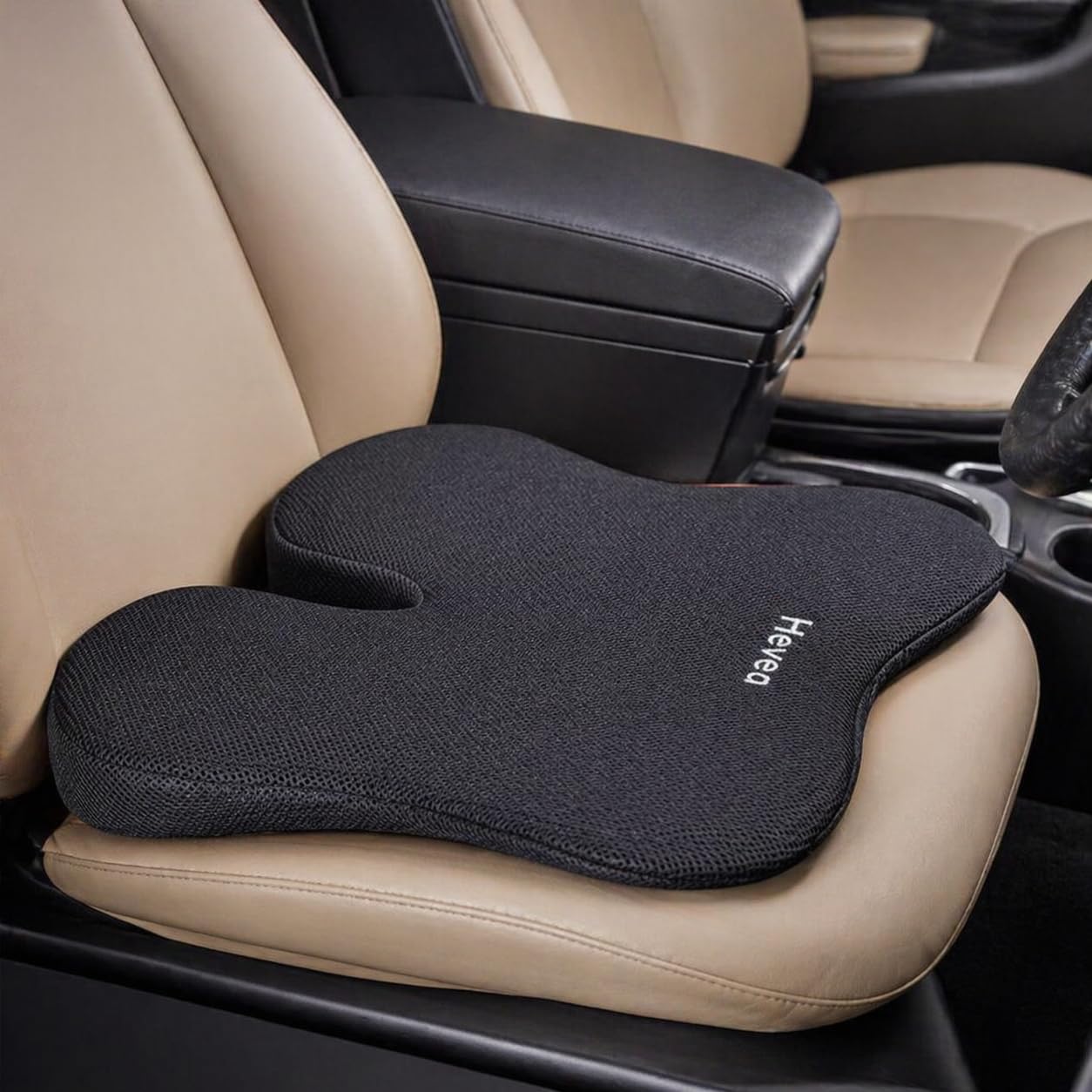 HEVEA Car Wedge Seat Cushion | Memory Foam Cushion for Driving Seat | Coccyx Tailbone Cutout for Hip & Lower Back Pain Relief | Removable Washable 3D Mesh Cover | Anti-Slip Base | Black-image-15